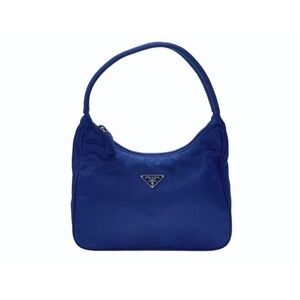 Prada hobo handbag triangle logo triangular plate blue